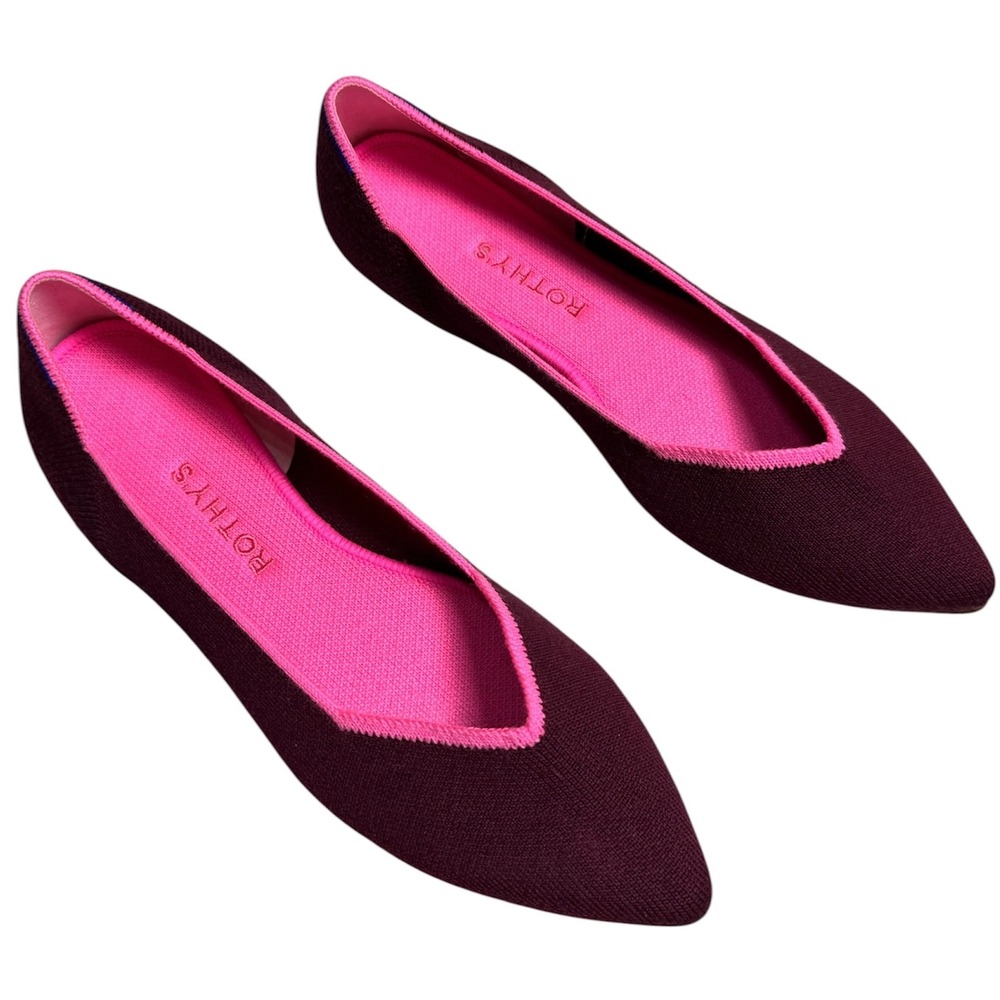 RARE Rothy's The Point Flats 8.5 Currant Merino Wool Pink Retired Minimalist